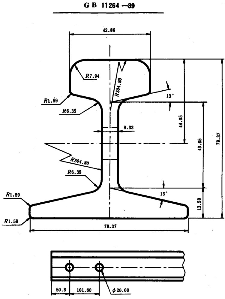 Zeichnung der ASCE30 Stahlschiene