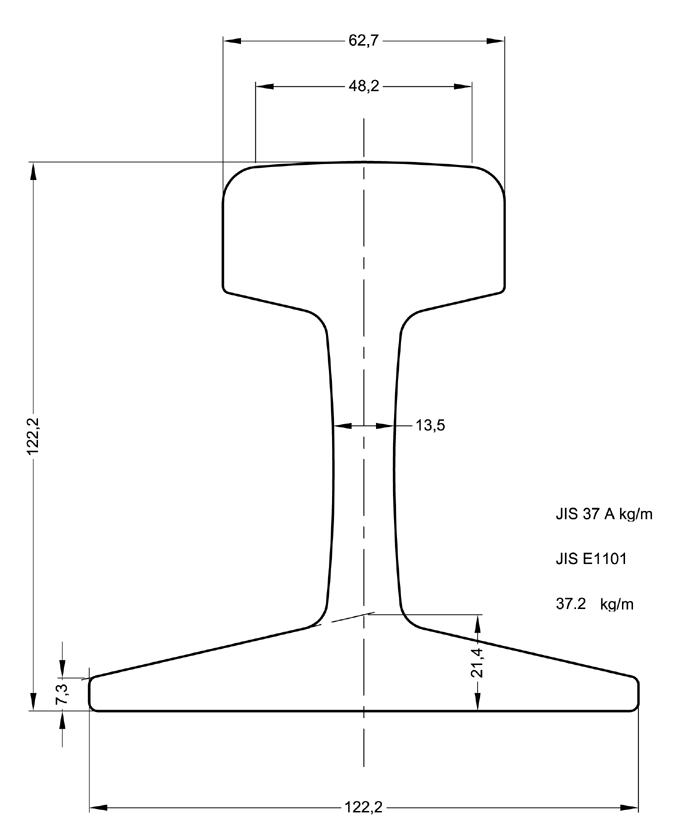 Drawing of JIS37A steel rail