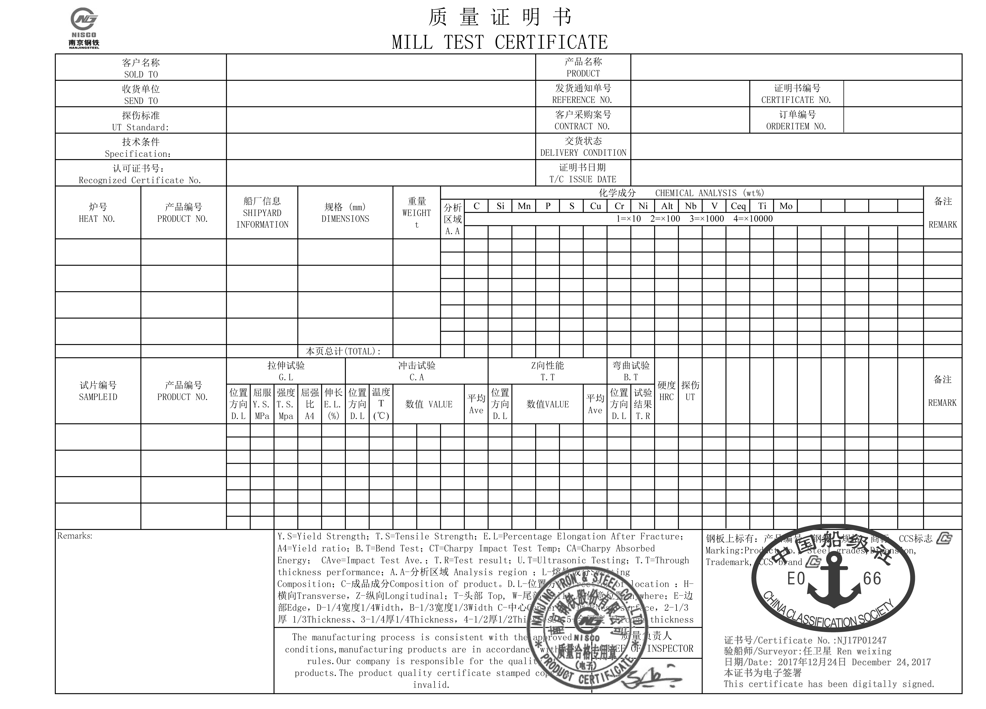 MTC 3.1 certificate with CCS certify for Shipbuilding mild steel plate